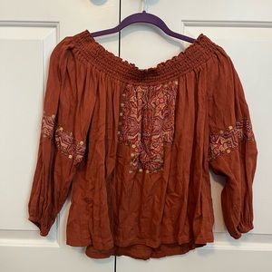 Burnt Orange Off the Shoulder Hollister Top Size Medium.